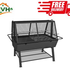 3-in-1 Barbecue Grill, Rotisserie Roaster and Fire Pit, with Cover