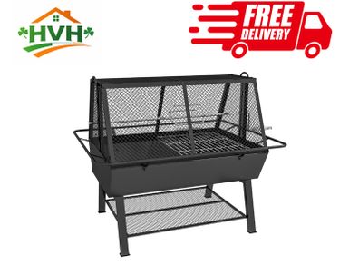 3-in-1 Barbecue Grill, Rotisserie Roaster and Fire Pit, with Cover