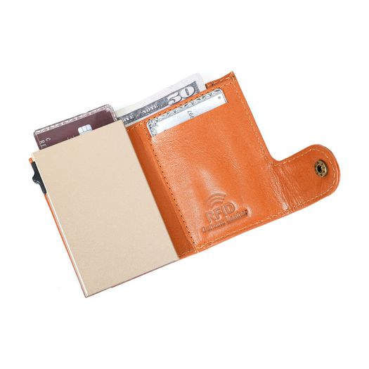 Genuine Leather Pop-Up Card Holder Wallet RFID Blocking Slim Credit Card Case