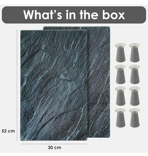 Universal Gas Electric Induction Hob Covers | Set of 2 Glass Hob Cover for Gas Electric Stove Cookers | Large Chopping Board Worktop Savers for Kitchen - Kinway (Black Marble Design)