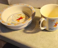 Set of Bunnykins Nursery Bone China 2 piece set, Mug and Rimmed Bowl