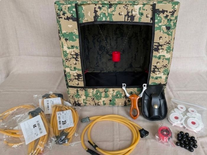 Slingshot Set Luxury Slingshot Set  Rigid Catcher & 500 Ammo (300 Clay, 200 Steel)