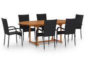 7 Piece Garden Dining Set Poly Rattan Black