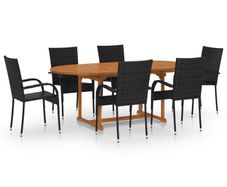7 Piece Garden Dining Set Poly Rattan Black