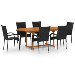 7 Piece Garden Dining Set Poly Rattan Black