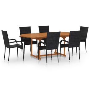 7 Piece Garden Dining Set Poly Rattan Black