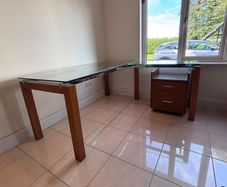 L-Shaped Corner Desk - Glass Top and Solid Wood