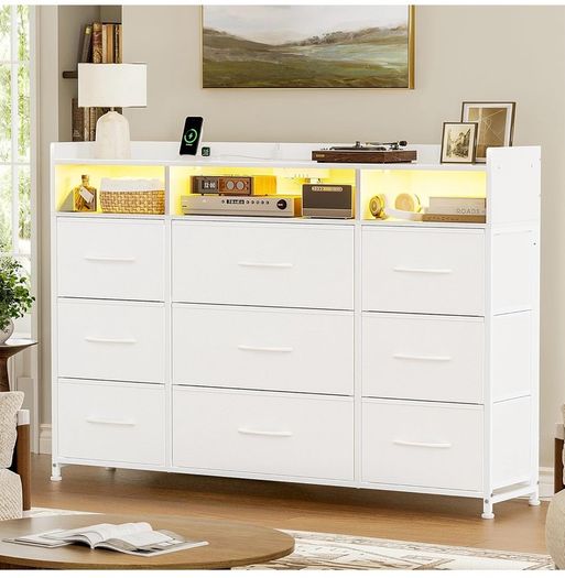 Chest of Drawers with Charging Station and LED Light