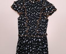 Mint Velvet Black Blue Floral Smocked Peplum Top Ruffle Sleeve Blouse 8UK/36EU