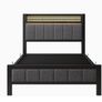 Single Bed Frame with Upholstered Headboard, No Box Spring Needed Wooden Storage Headboard Shelf, 3ft Upholstered Bed Frame with Charging Station/USB Ports and LED Lights (Gray Single Bed) Image 7