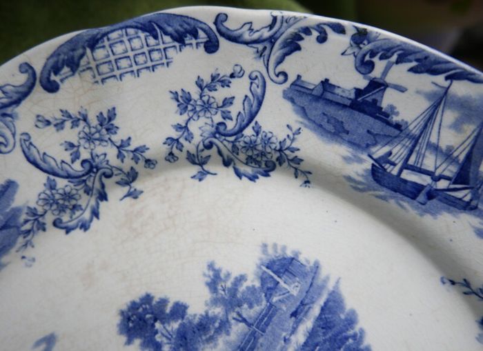 Large Antique Delft Pottery Platter,  Vintage Serving Plate in Blue and White,  Collectable China and Ceramics 16" x 11,5"