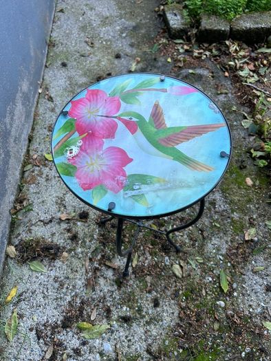 Hummingbird & Flower Glass Side Table / Occasional Table