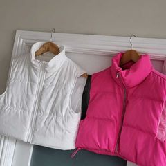 SHEIN Pink & White Cropped Gilets Sz M (Fit 8-12UK)