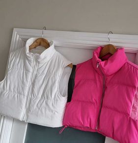 SHEIN Pink & White Cropped Gilets Sz M (Fit 8-12UK)