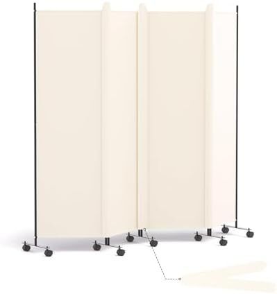 4 Panel Room Divider Folding Privacy Screen, Freestanding Room Partition with Lockable Wheels, Portable
