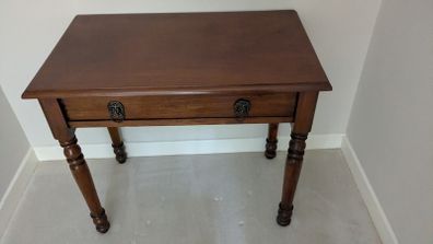Solid wood side table with drawer - lion head handles