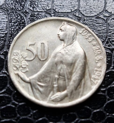 1947 Czechoslovakia 50 Silver Korun coin celebrating the 3rd Anniversary of the Slovak National Uprising