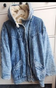 Rare True Vintage 80s/90s Acid Wash Denim Coat. Made in Britain. Sherpa fleece lined.