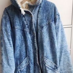 Rare True Vintage 80s/90s Acid Wash Denim Coat. Made in Britain. Sherpa fleece lined.