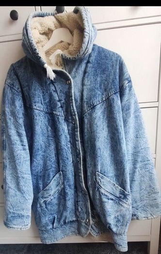 Rare True Vintage 80s/90s Acid Wash Denim Coat. Made in Britain. Sherpa fleece lined.