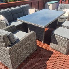 garden table, chairs and stools.