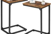 C-Shaped Side Table, Bedside Table Set of 2, Sofa Table for Small Spaces, Coffee Table with Metal Frame for Living Room, Bedroom, Rustic Brown