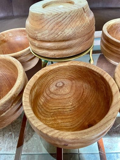 Rare Set 6 Rustic Irish Wood Turned Beehive Style Bowls Retos Shannon 1970s