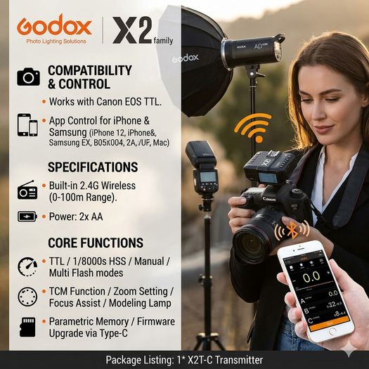 Godox X2T-C TTL Flash Trigger for Canon  Wireless HSS Transmitter