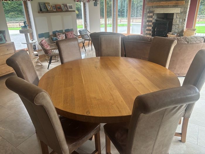 Solid Oak Table and 8 leather chairs