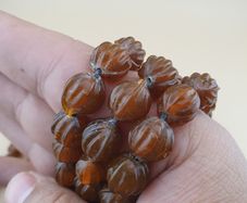 Vintage MultiStrand Yellow Brown Melon Shape Glass Beads Necklace 18 inches Long 9-10mm beads