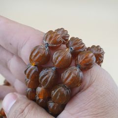 Vintage MultiStrand Yellow Brown Melon Shape Glass Beads Necklace 18 inches Long 9-10mm beads
