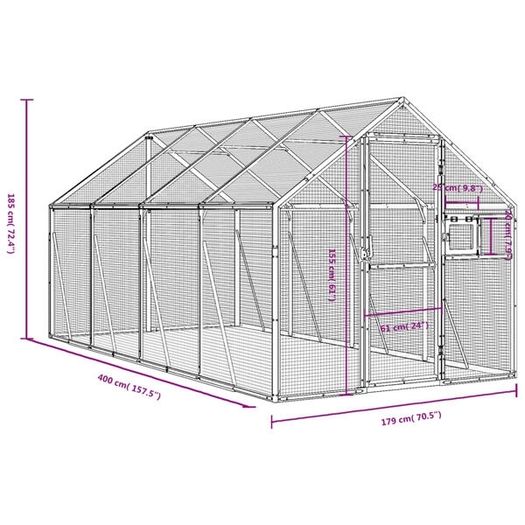 Aviary Silver 1.79x4x1.85 m Aluminium