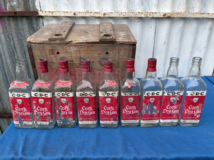 Old Cork Dry Gin crate and 9 bottles