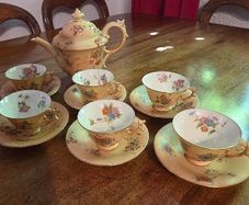 Exquisite Antique Hand Painted English Porcelain Gilded Tea Set with Teapot