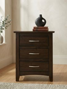 Pair of Solid Dark Wood 3-Drawer Bedside Lockers / Nightstands