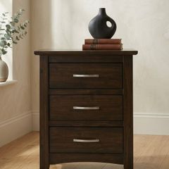Pair of Solid Dark Wood 3-Drawer Bedside Lockers / Nightstands