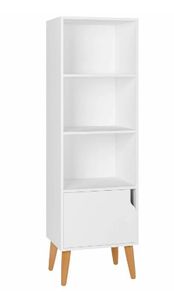 BRAND NEW Bookshelf Storage Unit 4 Cubes Wooden Free Standing Cabinet Display Shelves Organize with Door Legs White for Home and Office