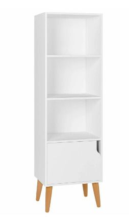BRAND NEW Bookshelf Storage Unit 4 Cubes Wooden Free Standing Cabinet Display Shelves Organize with Door Legs White for Home and Office
