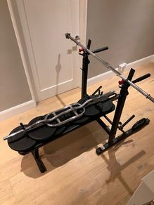 Weights bench, bar and weights