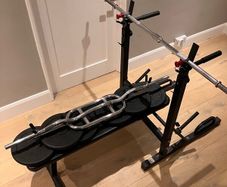 Weights bench, bar and weights