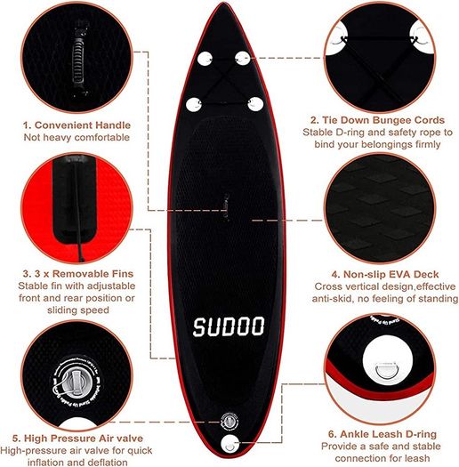10FT 3M Paddle Boards For Adults Inflatable Stand Up Paddle Board 6 Inch Thick Surfboard Lightweight Non Slip EVA Deck SUP Board Complete Kit Red 300x76x15cm (FREE POSTAGE)