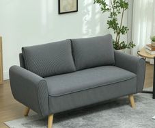 Two-Seater Sofa, Fabric Couch, 2 Back Cushions, Cord Cover, 145 x 75 x 78 cm, Anthracite