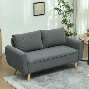 Two-Seater Sofa, Fabric Couch, 2 Back Cushions, Cord Cover, 145 x 75 x 78 cm, Anthracite