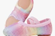 Ballet Shoes for Girls Leather Dance Slippers Soft Split Sole Ballet Flats with Cross Elastic Straps for Toddler Kids, Smooth Finish Wipe-Clean
