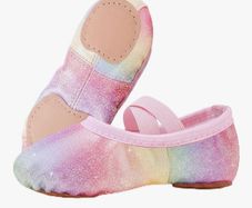 Ballet Shoes for Girls Leather Dance Slippers Soft Split Sole Ballet Flats with Cross Elastic Straps for Toddler Kids, Smooth Finish Wipe-Clean