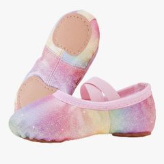 Ballet Shoes for Girls Leather Dance Slippers Soft Split Sole Ballet Flats with Cross Elastic Straps for Toddler Kids, Smooth Finish Wipe-Clean