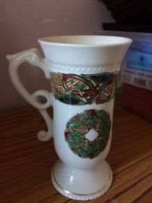 CRE Galway Porcelain Celtic Knot Dragon Handle Coffee Mug