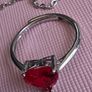 Sterling silver red heart drop earrings ring and pendant necklace set  New Image 3