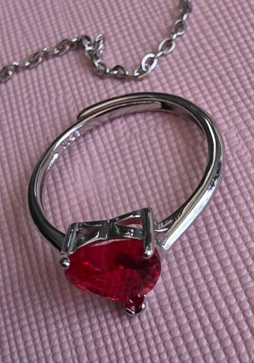 Sterling silver red heart drop earrings ring and pendant necklace set  New