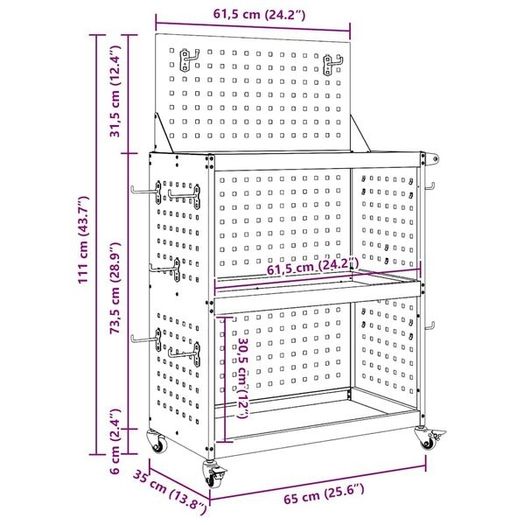 Tool Trolley White 65 x 35 x 111 cm Cold-rolled Steel